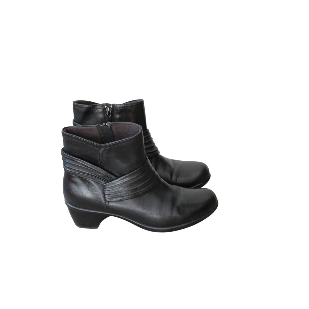 Clarks Bendables Wish Mood Women's Black Leather Pleated Ankle Boots Sz 8